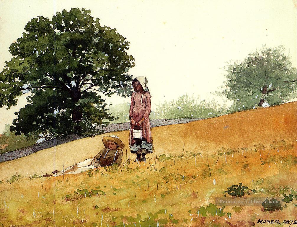 Garçon et fille sur une colline réalisme peintre Winslow Homer Peintures à l'huile